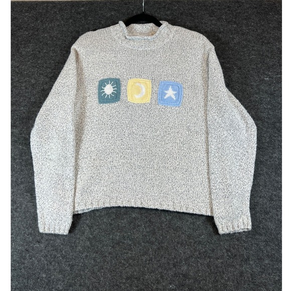 Christopher & Banks Sweaters - Vintage 90s Christopher & Banks Celestial Sun Moon Star Sweater Womens L Gray